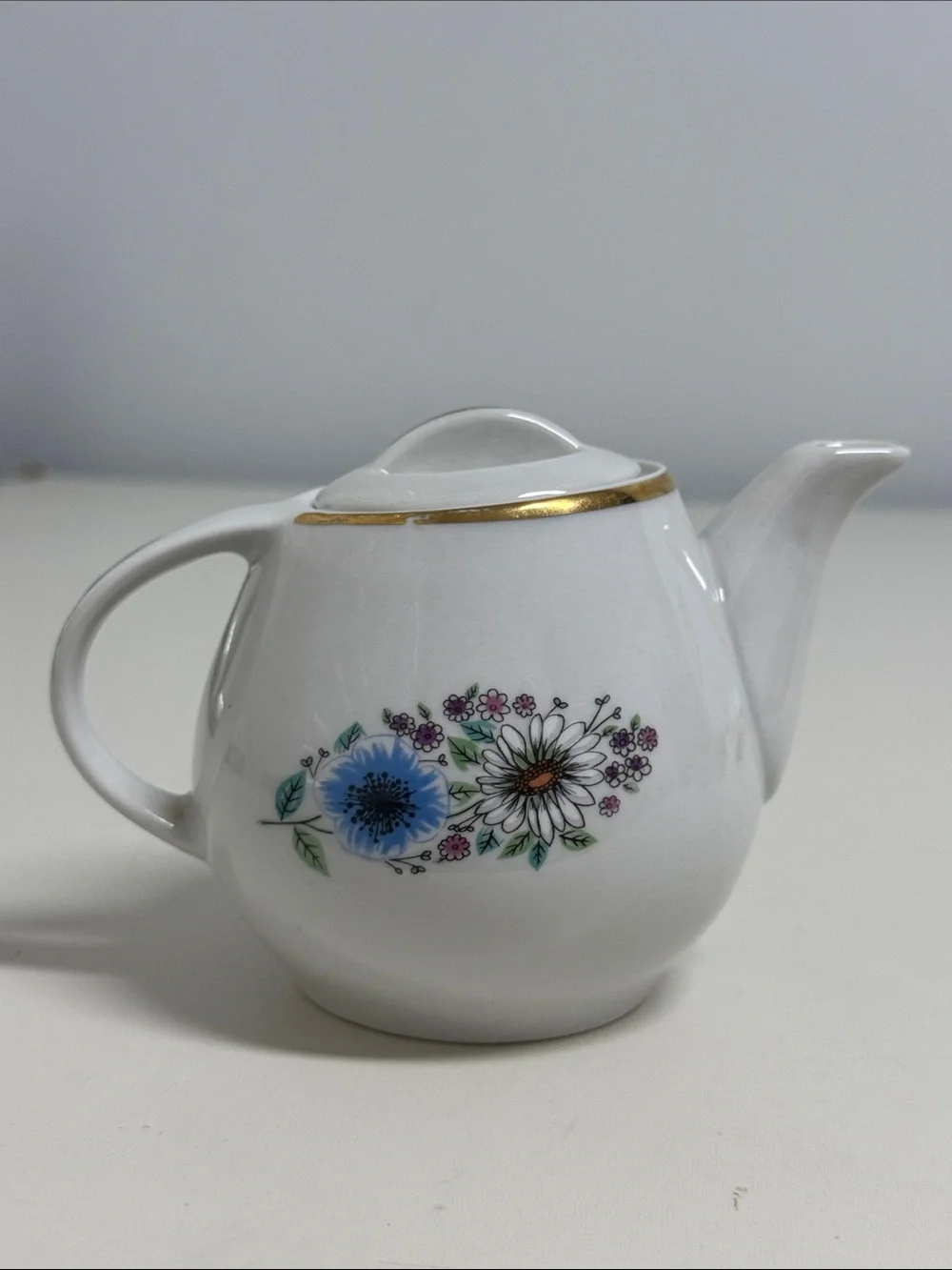 Lubiana Made In Poland  Porcelain Teapot with Blue Floral Design and Gold Trim